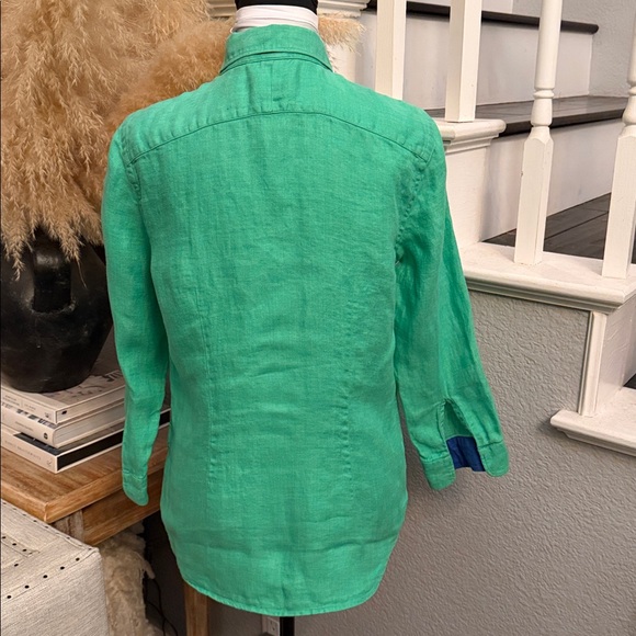 Lauren Ralph Lauren Green 100% Linen Button Down Shirt 3/4 Sleeve Size Small - Picture 4 of 7
